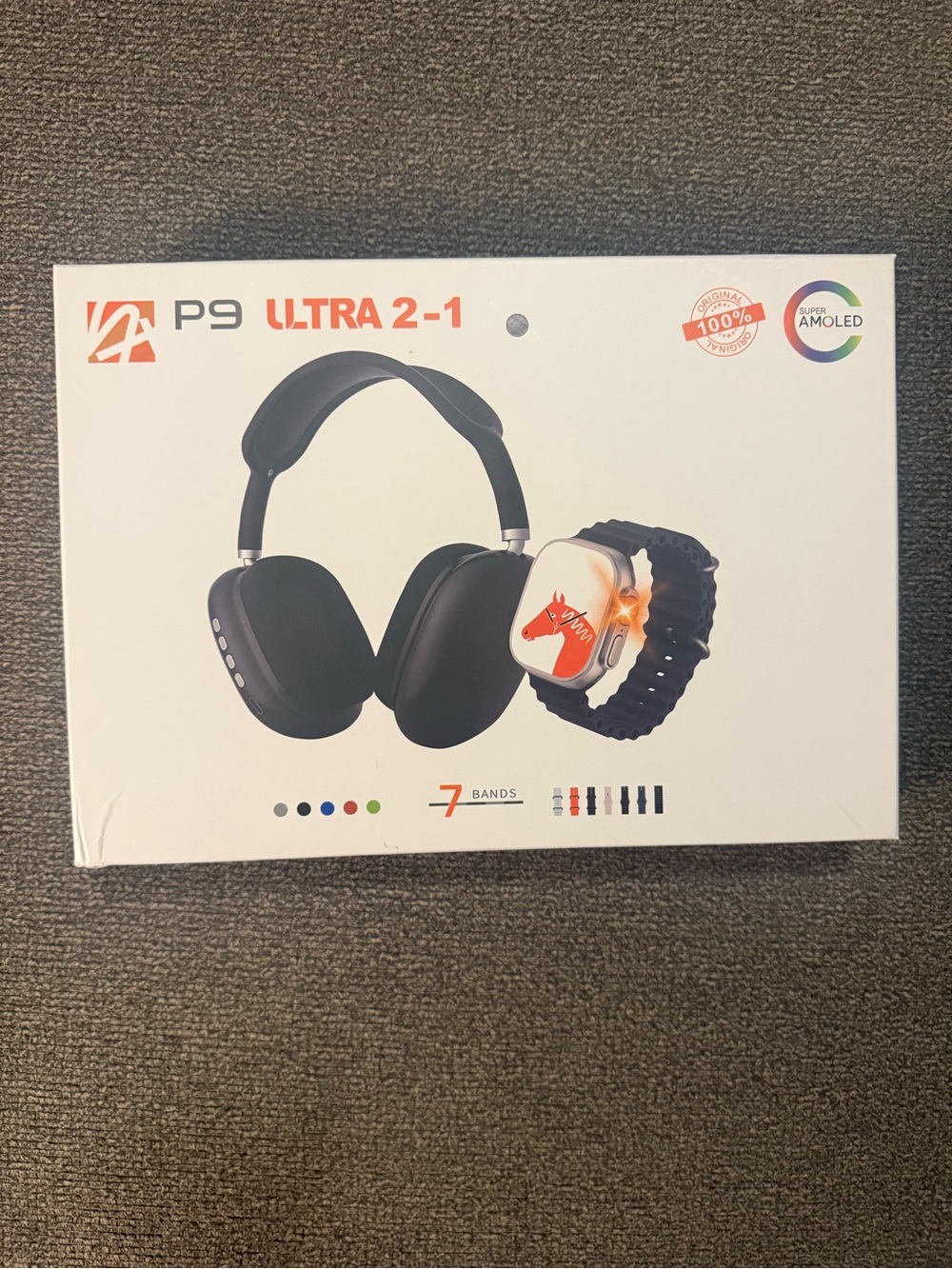 P9 Ultra 2-in-1 Smart Watch & Wireless Headphones Set 7 Bands Black